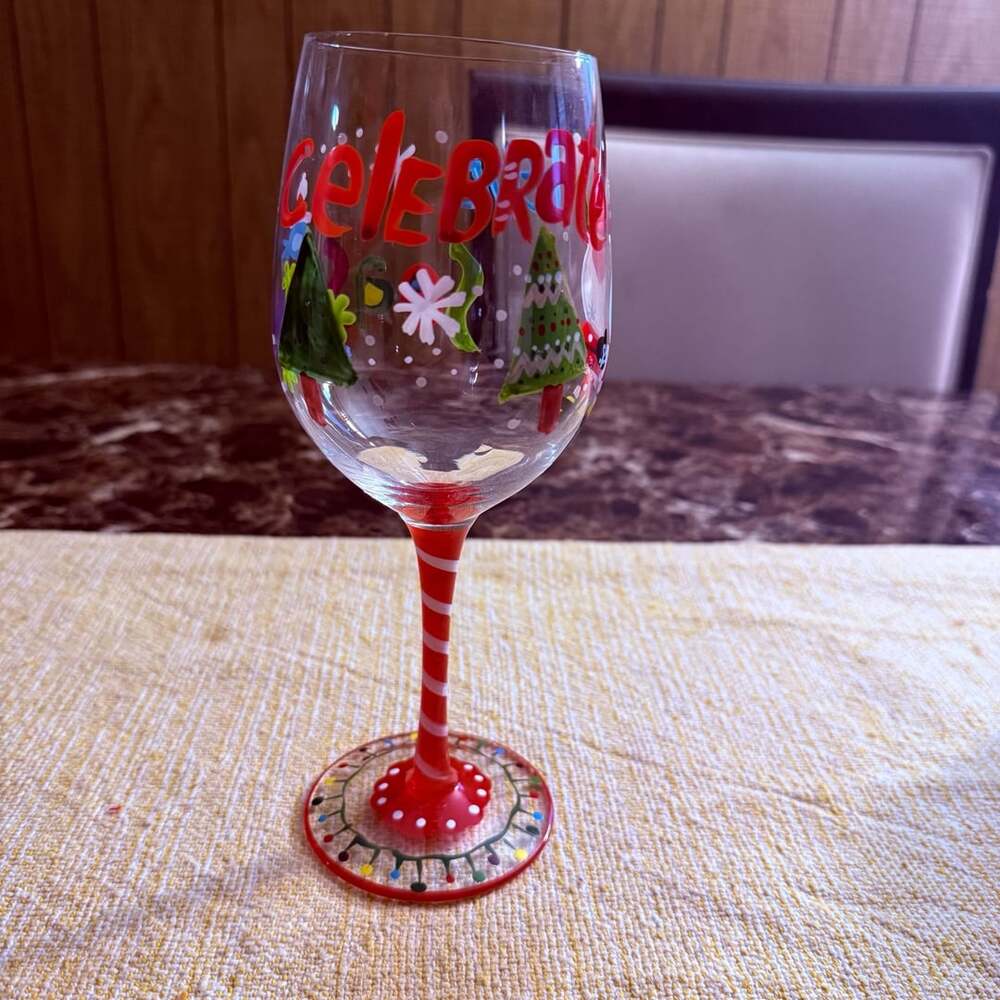 Lolita Christmas Hand Painted Wine Glass Celebrate Season